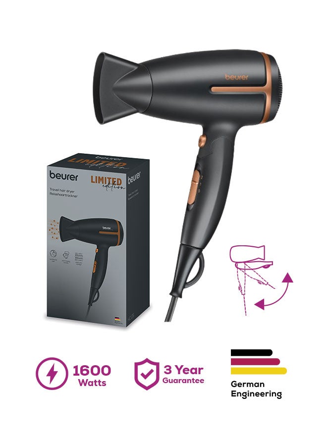 HC 25 Compact Hair Dryer, 1600W Travel-Friendly Blow Dryer, Ionic Technology for Smooth And Shiny Hair, 2 Heat And Speed Settings, Foldable Handle, Cool Air Function, Lightweight And Portable