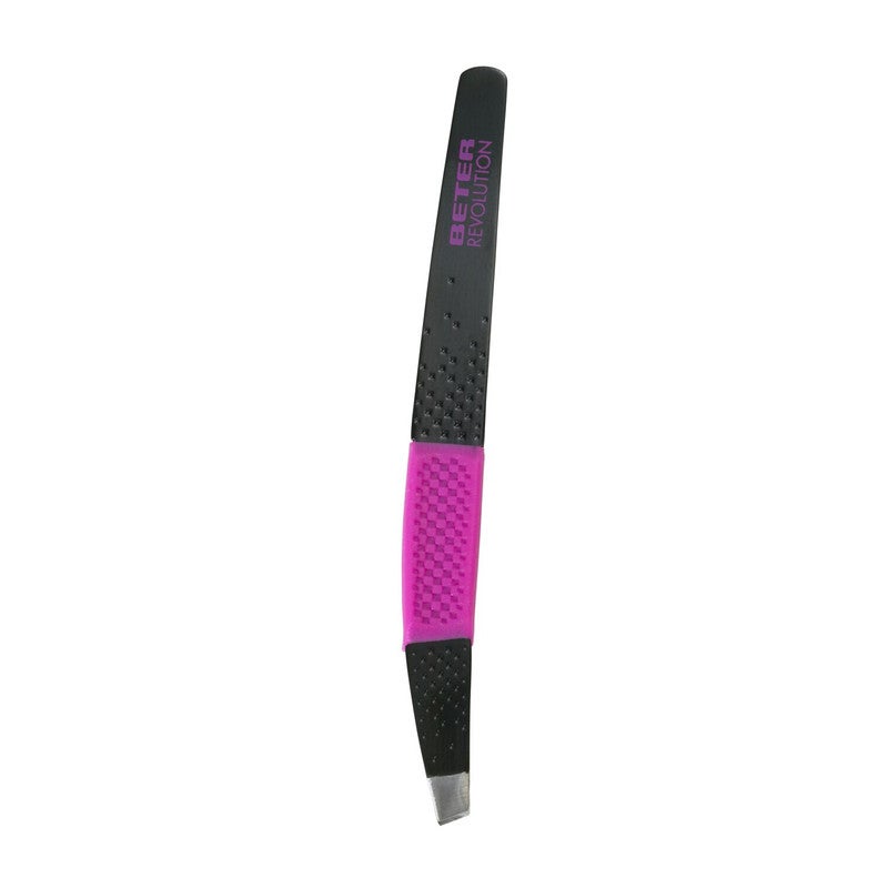 Stainless steel tweezers, with grip, slanted-tip