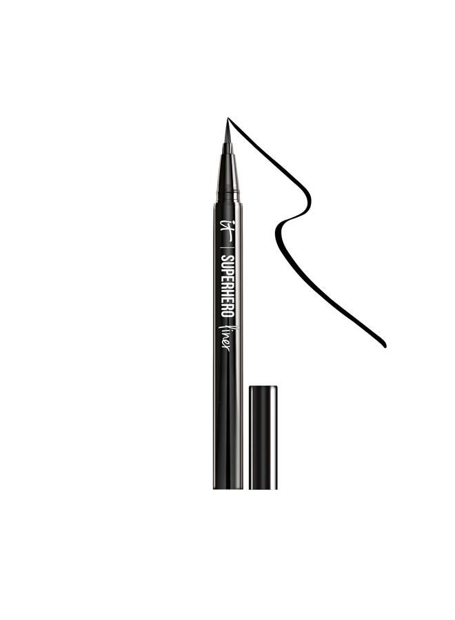 Superhero Liquid Eyeliner Pen, Black - 24-Hour Waterproof Formula Won't Smudge or Fade - With Peptides, Collagen, Biotin & Kaolin Clay - 0.03 fl oz