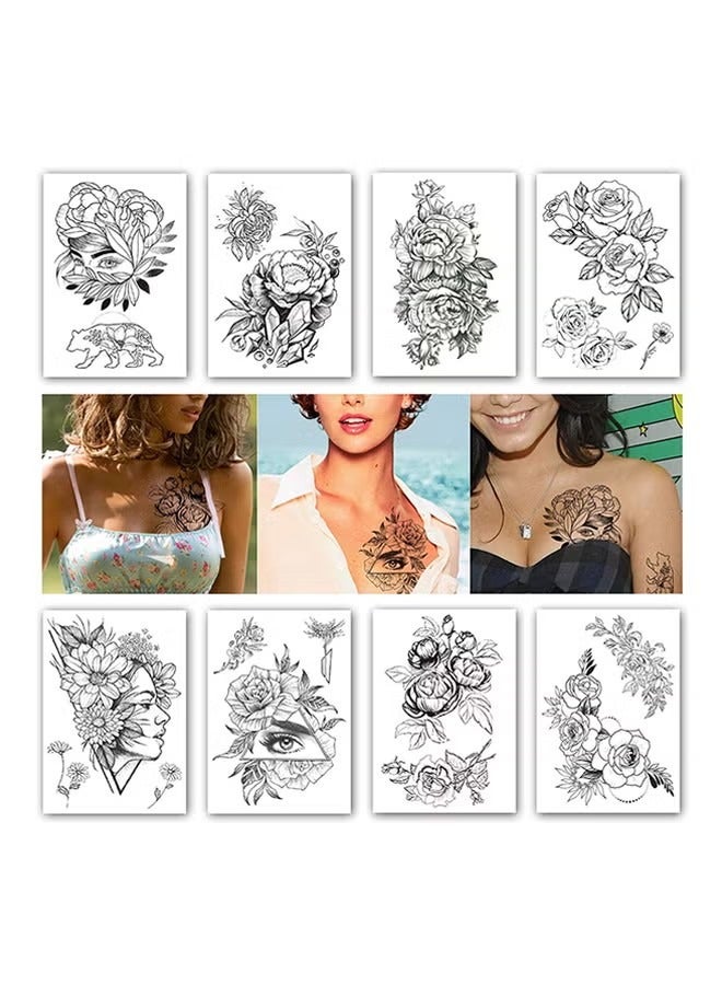 8 Sheets Geometric Waterproof Temporary Tattoo Sticker - Black
