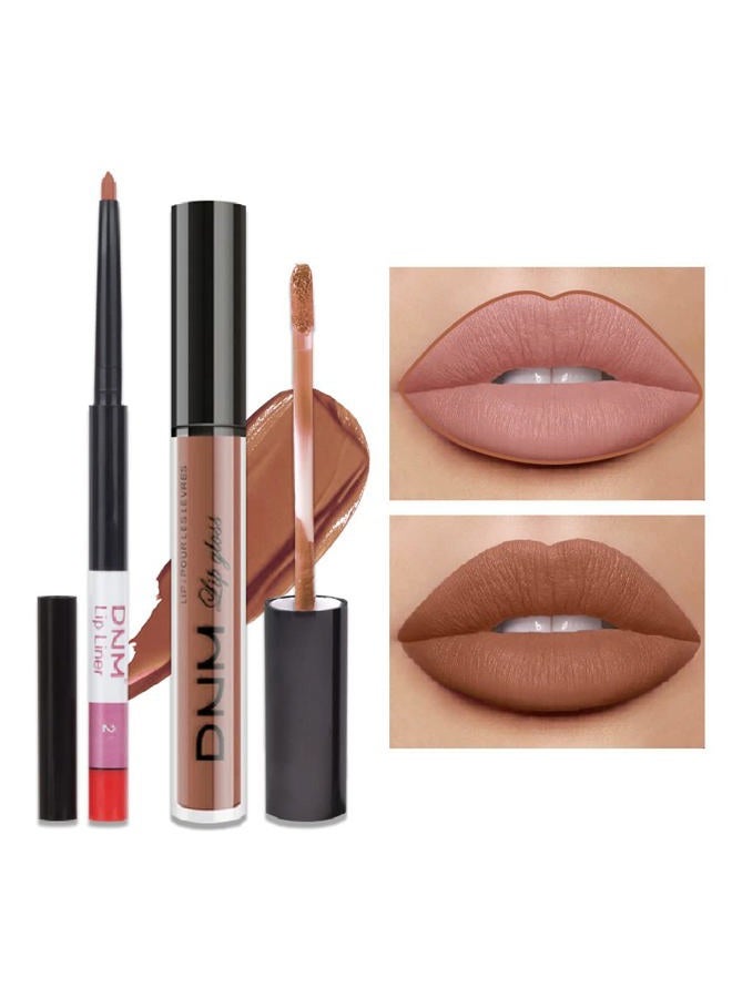 2pcs Matte Deep Rose-Beige Lip Liner and Lipstick Makeup Set,Nude matte Liquid Brown Lipstick 24H and Lip Liner Set Matt Liquid Lips Make Up Waterproof Long Lasting Lipstick Matte Kit（#25）