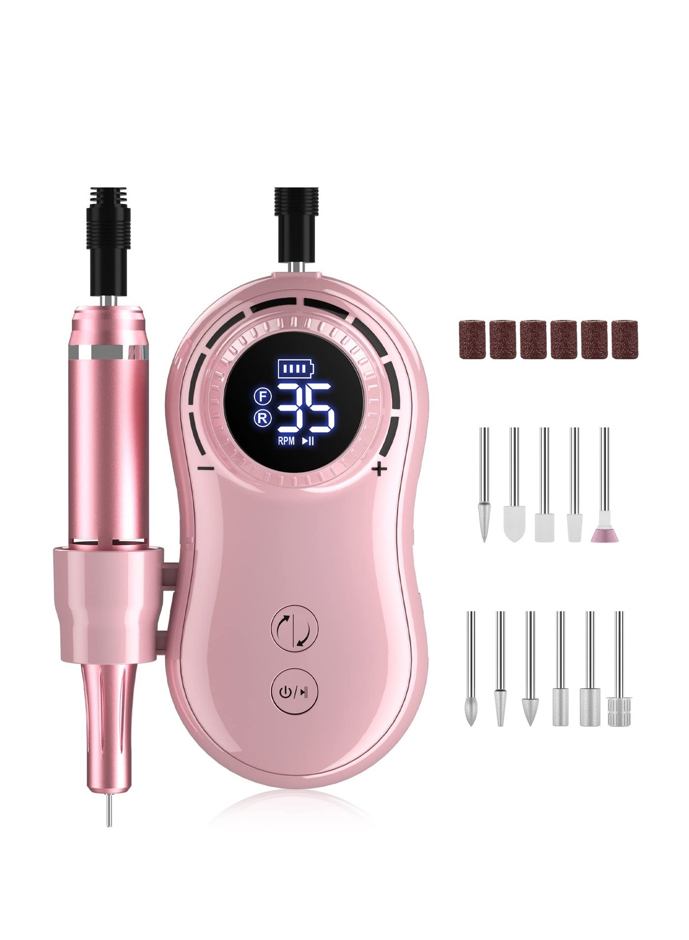 Rechargeable Nail Drill Electric Nail File,Professional 35000RPM Nail Drills for Acrylic Nails, Manicure Pedicure Polishing with 11Pcs Nail Drill Bits and Sanding Bands for Home and Salon Use