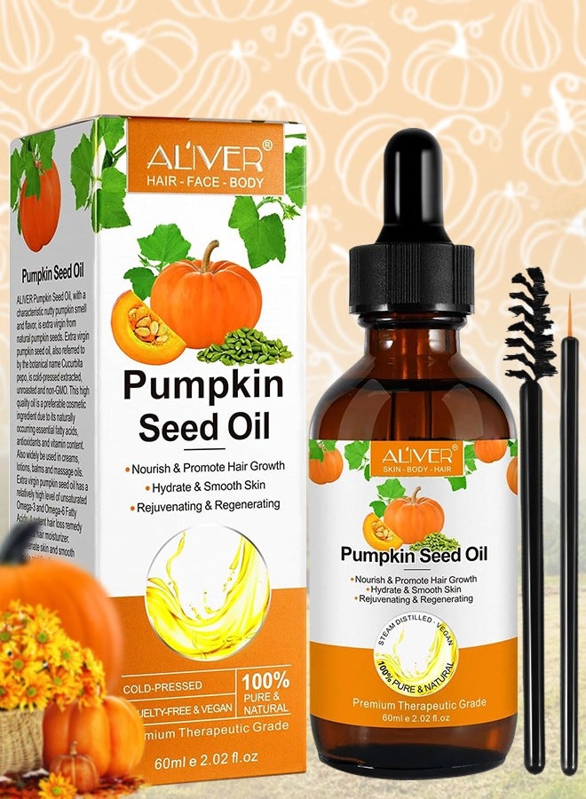 60ml Pumpkin Seed Oil for Skin and Hair Growth Organic 100% Pure RAW Cold Pressed Pumpkin Seed Oil for Anti Aging Wrinkle Massage Oil Hair and Scalp Care Vitamin E Oil for Skin and hair