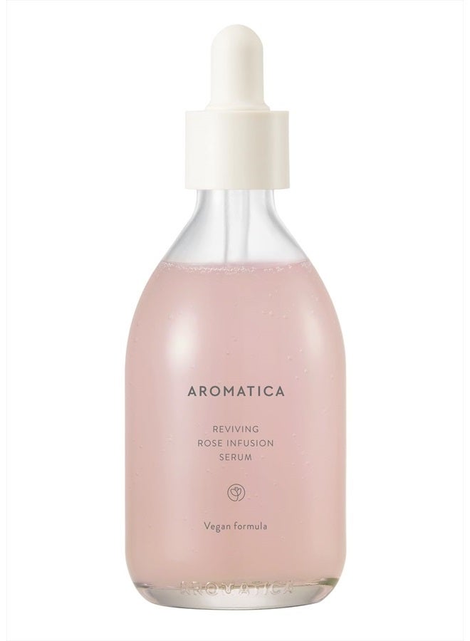 Reviving Rose Infusion Serum 3.38oz / 100ml, Vegan, Anti-aging hydrating serum, Glowing Serum for dry skin | with Damask Rose Water and Rose Oil