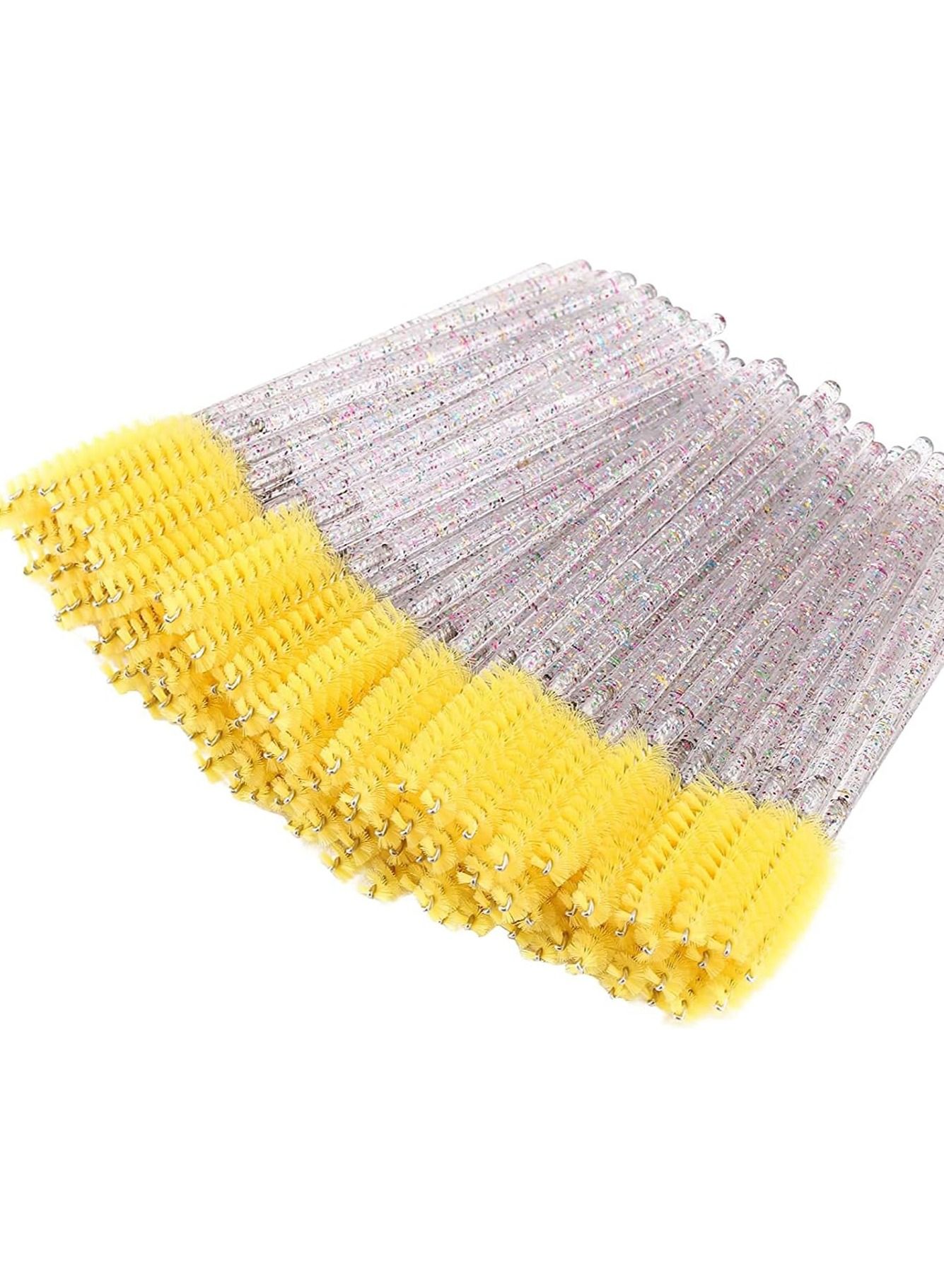 ORiTi 50 Pcs Disposable Mascara Brushes Crystal Eyelash Wands Mascara Applicator Spooly for Eyelashes (Crystal-Yellow)