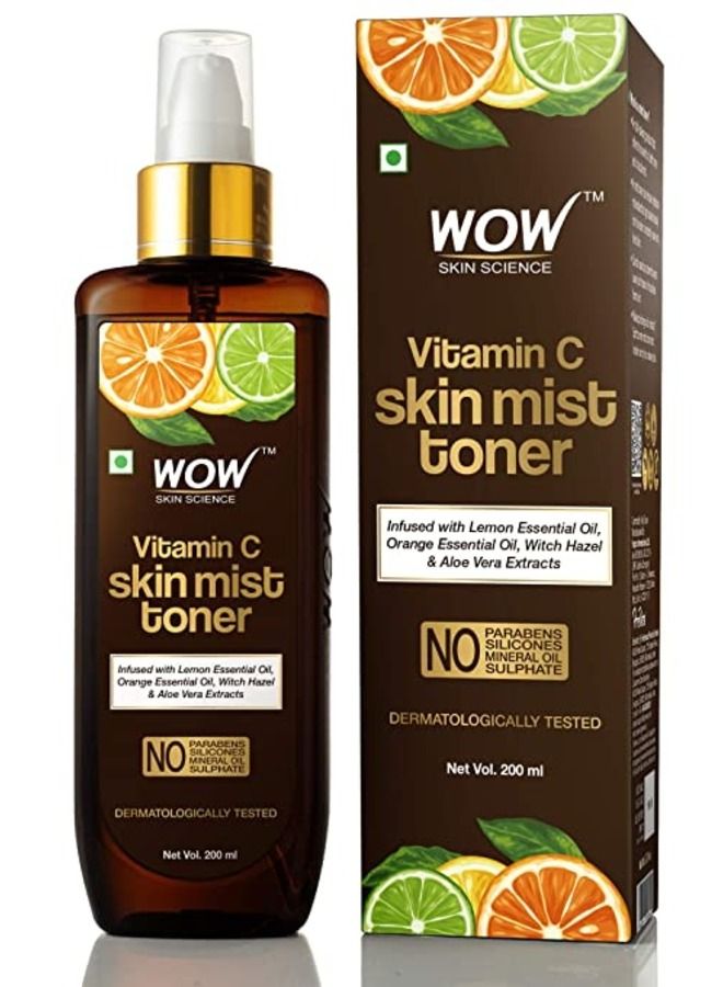 Vitamin C Skin Mist Toner with Lemon Essential Oil Orange Essential Oil With Hazel and Aloe Vera Extracts - For All Skin Types - No Parabens Silicones Mineral Oil & Sulphates - 200mL