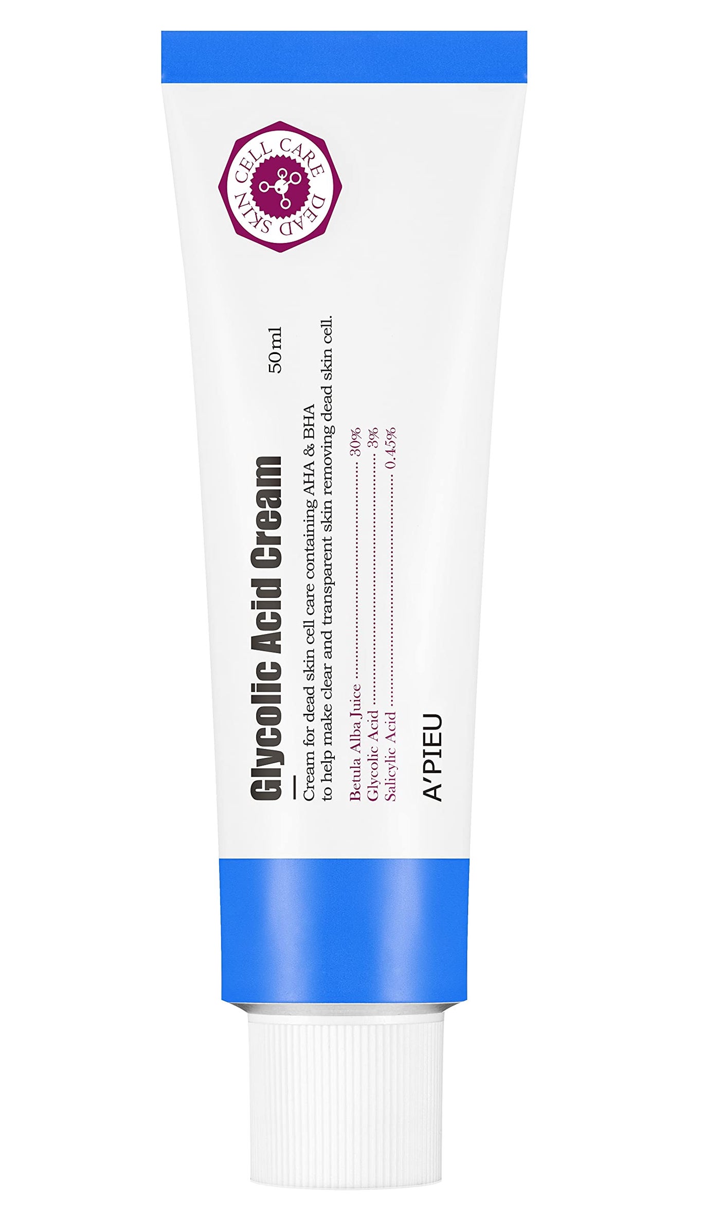Aâ€™PIEU Glycolic Acid Cream 1.69 fl oz - AHA BHA Exfoliating Moisturizer with Glycolic & Salicylic Acid | Hydrating Daily Peeling Gel Cream for Smooth, and Clear Skin. Korean Skincare