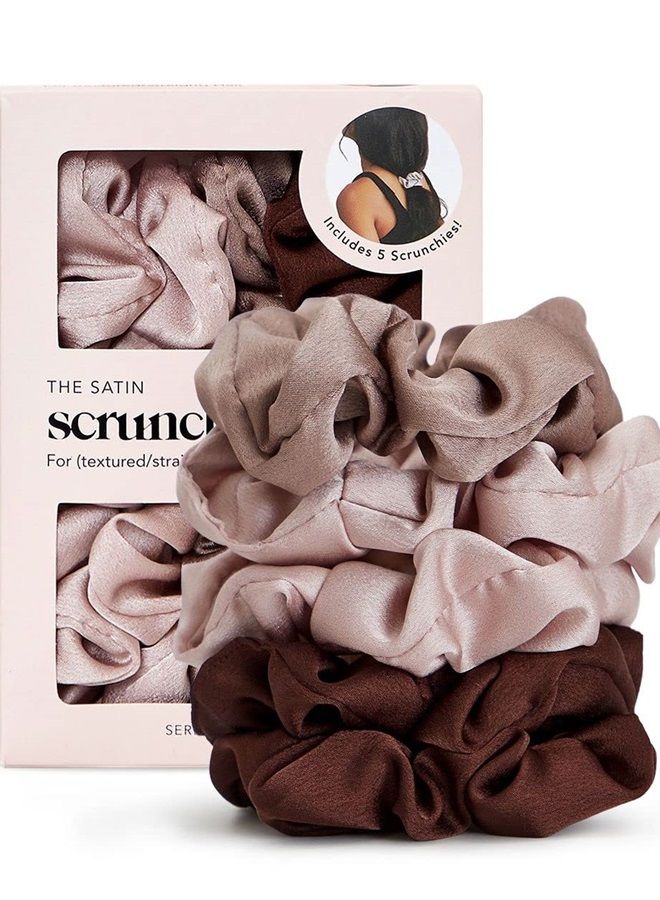 Satin Hair Scrunchies for Women - Softer Than Silk Scrunchies for Hair | Satin Scrunchies for Girls & Stylish Satin Hair Ties for Women | Cute Satin Hair Scrunchie for Styling, 5 pack (Cameo)