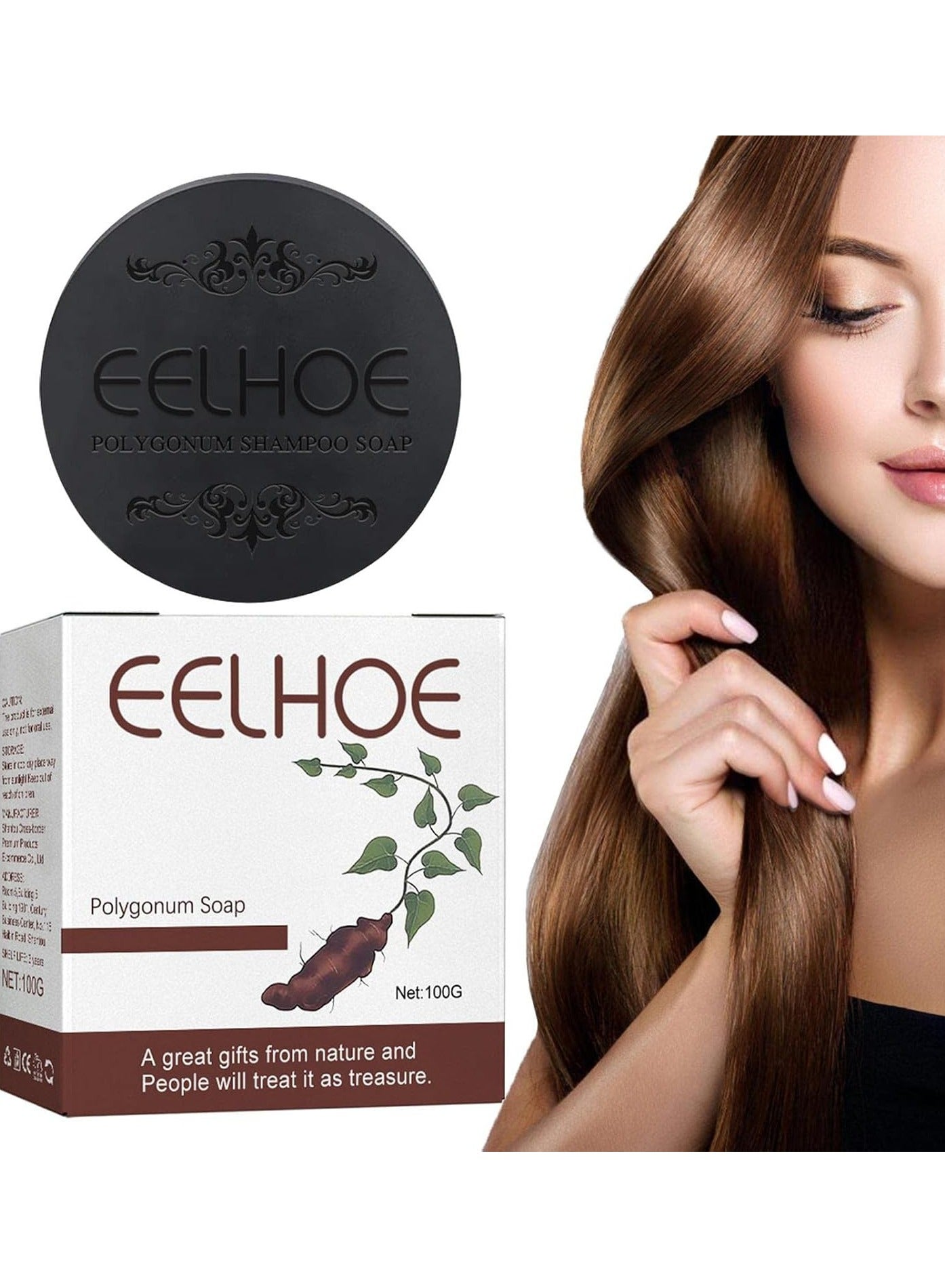 Eelhoe Polygonum Soap Hair Darkening Gray Hair Reverse Anti Loss Hair Shampoo Strengthen Nourish Hair Roots Bar Gray White Hair Color To Black Shampoo Soap (100g)