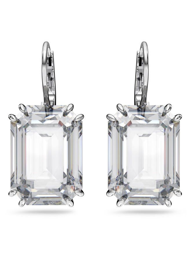 Millenia Drop Earrings with Clear Oversized Octagon Cut Crystal in Rhodium Finish
