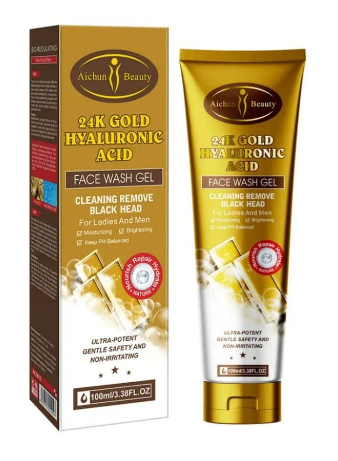 Deep Cleansing Face Wash Gel Brightening & Moisturizing with Gold & Hyaluronic Acid Collagen for Adults 100 ml