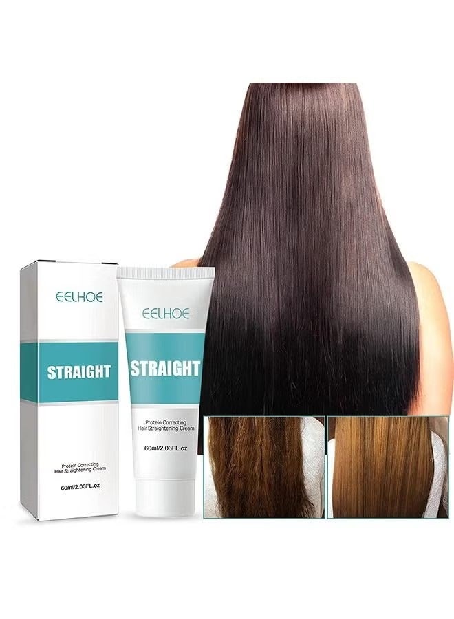 New Upgrade Protein Correcting Hair Straightening Cream 60ml,Silk & Gloss Hair Straightening Cream, Nourishing Fast Smoothing Collagen Hair Straightener Cream for All Hair Types