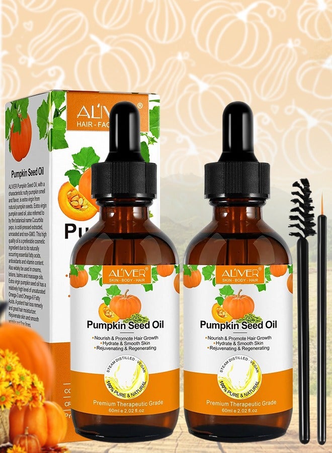 2 Pcs Pumpkin Seed Oil for Skin and Hair Growth Organic 100% Pure RAW Cold Pressed Pumpkin Seed Oil for Anti Aging Wrinkle Massage Oil Hair and Scalp Care Vitamin E Oil for Skin and Hair