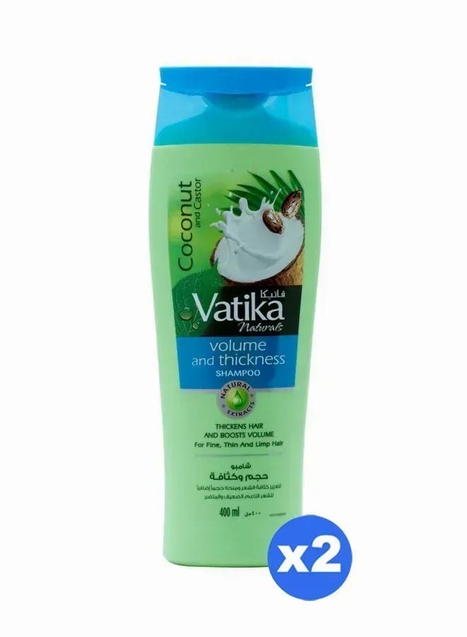 Vatika Naturals Volume And Thickness Shampoo With Coconut And Castor, Pack Of 2, 2X400ml