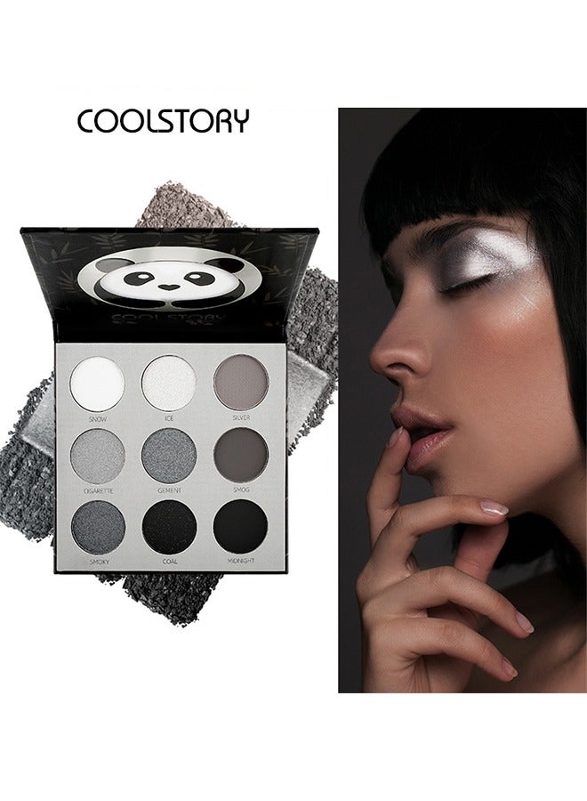 Panda 9 Colors Smoky Eye Shadow Palette-Black Dark Grey Smokey Eyeshadow Palette Goth Makeup Pallet 9 Soft Matte Shimmer High Pigmented Basic Black White Gray Shade