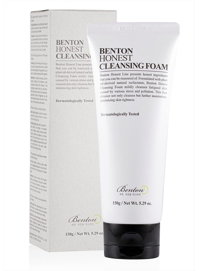 Benton Honest Cleansing Foam, 150g, Moisturizing, Soothing, Sensitive Skin, Dehydrated skin, Dermatologically Tested, Creamy and fine foam, Camelia Japonica Seed Oil, Palm oil derived surfactant