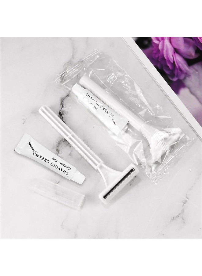 Disposable Razors in Bulk, Bulk Razors with Knife Cap, Individually Packaged Disposable Razors Bulk with Shaving Cream for Hotels, Shelters, Homeless, Nursing Homes, Charities, White (30)
