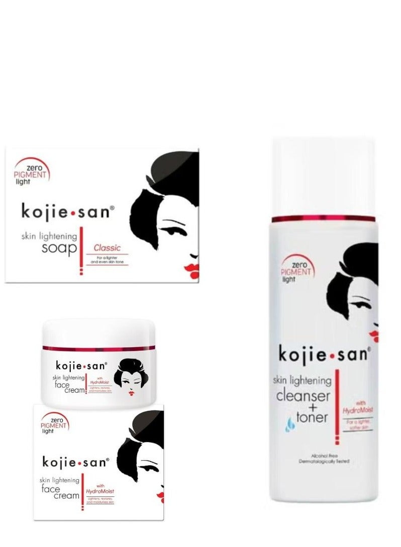 The Best Set For Lightening  Makeup Remover Lightening And Brightening Face Cleanser Toner 100 ml + Face Cream 30g + Lightening Soap 65g