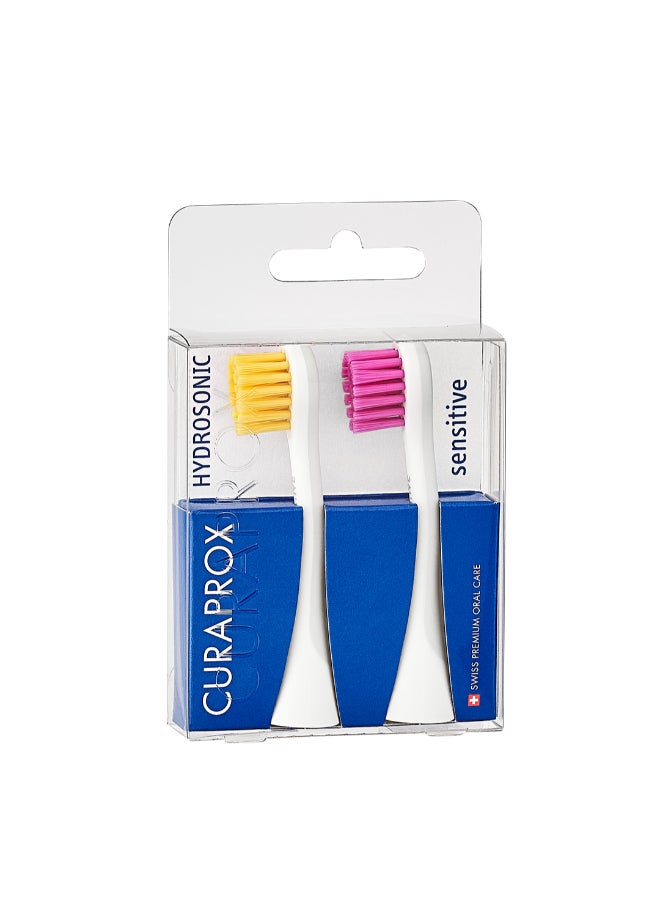Hydrosonic Sensitive Brush Heads, Duo-Pack – New Ultra-Gentle Replacement Heads for Sonic Toothbrush, Yellow/Pink