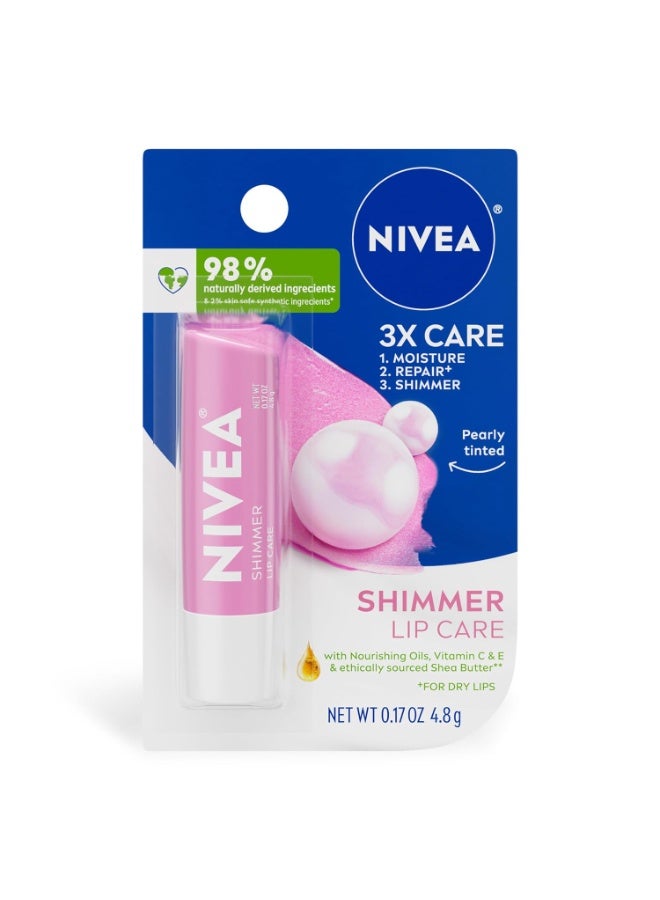 NIVEA Shimmer Lip Care, Shimmer Lip Balm with Shea Butter, Nourishing Oils and Vitamin C & E, 3-in-1 Moisture, Repair (for Dry Lips) and Shimmer, 0.17 Oz Stick