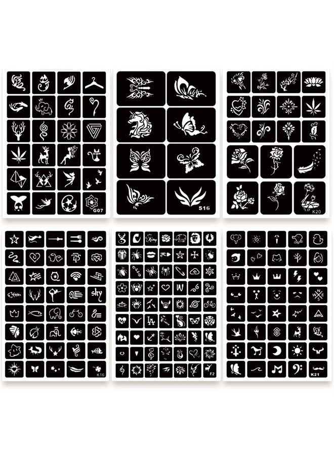 575pcs Temporary Tattoo Stencils, 20 Sheets Henna Tattoo Stencil Kit for Women Girls Kids and Boys Face Body Paint DIY Art Reusable Glitter Tattoo Stencils Pack