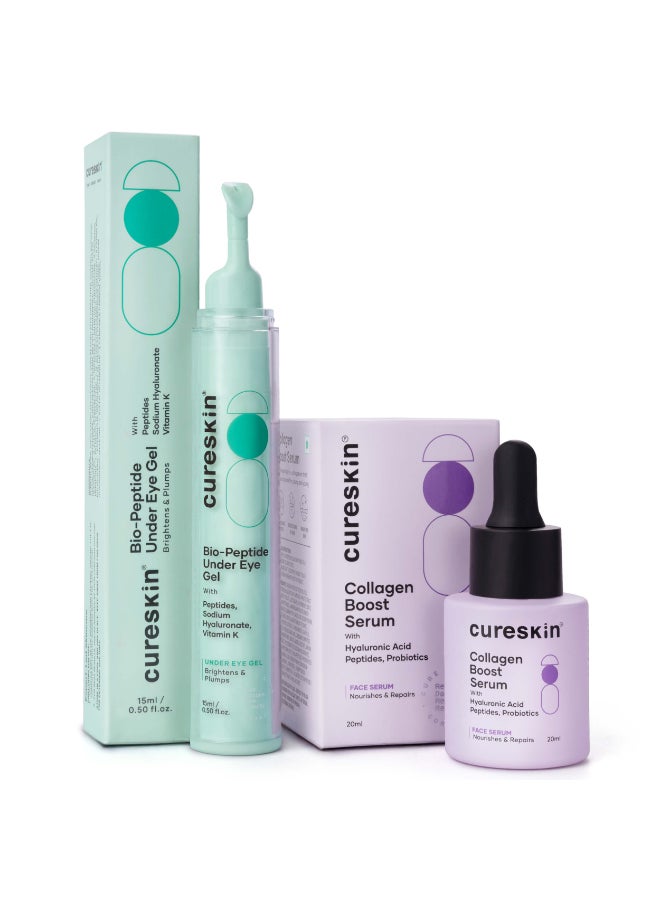 Cureskin Anti Aging Combo | Anti Aging Cream for Women | Collagen Boost Hyaluronic Acid Serum for Face | Under Eye Cream for Men and Women | Dark Circles Removal