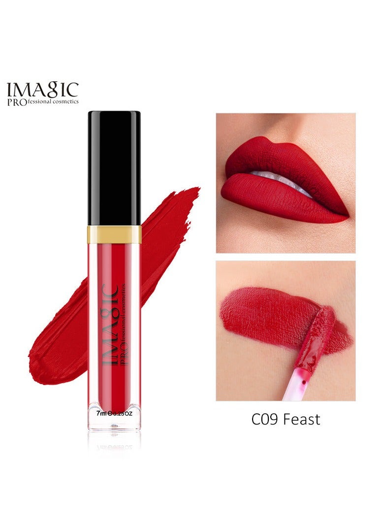 IMAGIC Velvet Lipgloss | 12 Vibrant Colors | Long-Lasting, Highly Pigmented Formula | Soft Applicator for Easy Application (C09 FEAST, 7ML)