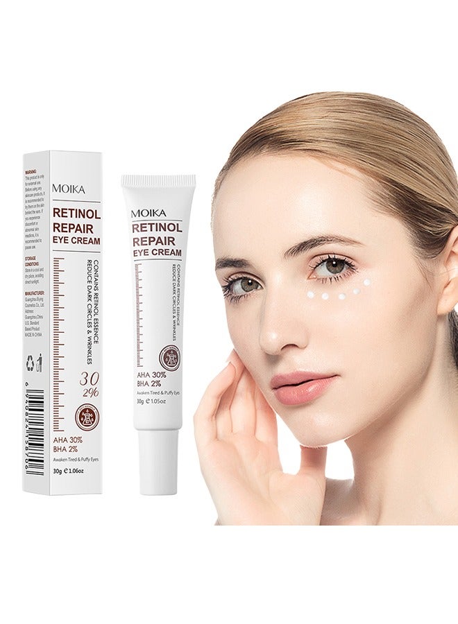 Retinol Repair Eye Cream, For Dark Circles And Puffiness, With AHA And BHA Dark Circle Fine Lines Treatment, Anti-Aging, Under Eye Treatment, Reduces Wrinkles, Defoams And Brightens Skin 30G