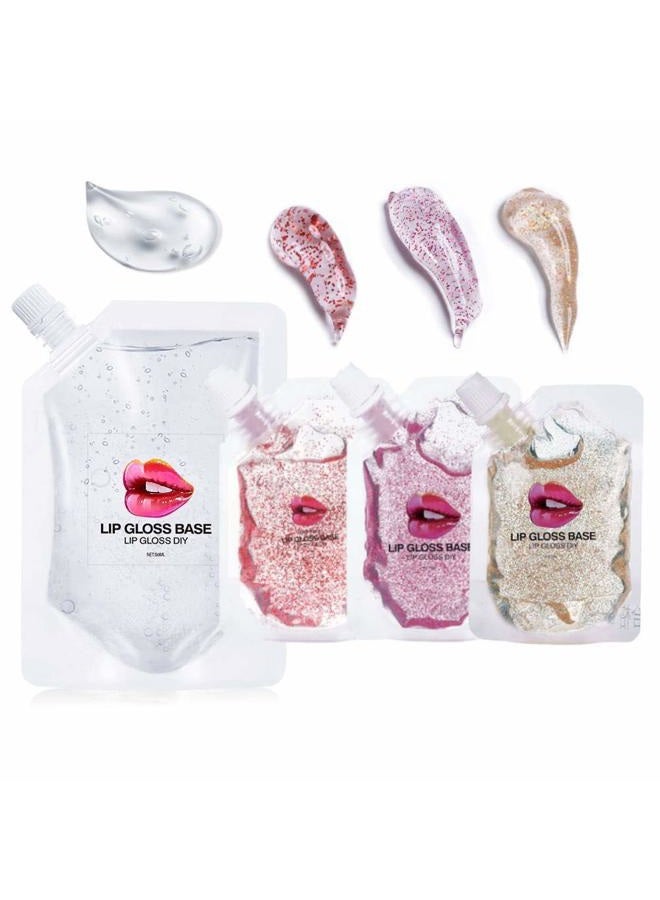 Lip Gloss Base, DIY Lip Gloss Moisturizing, Non-Sticky, Vegan Lip Makeup Oil(1Pack 50ML+3 Packs 20ML)