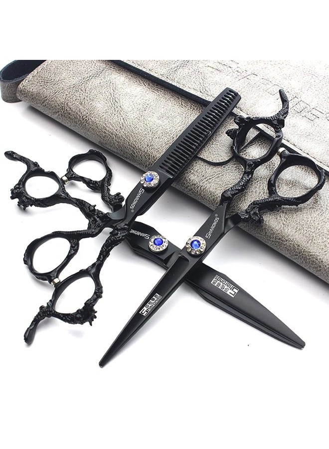 6+7 inch hair stylist barber scissors black plate dragon 440C hairdressing cutting scissors+thinning scissors (3PC)