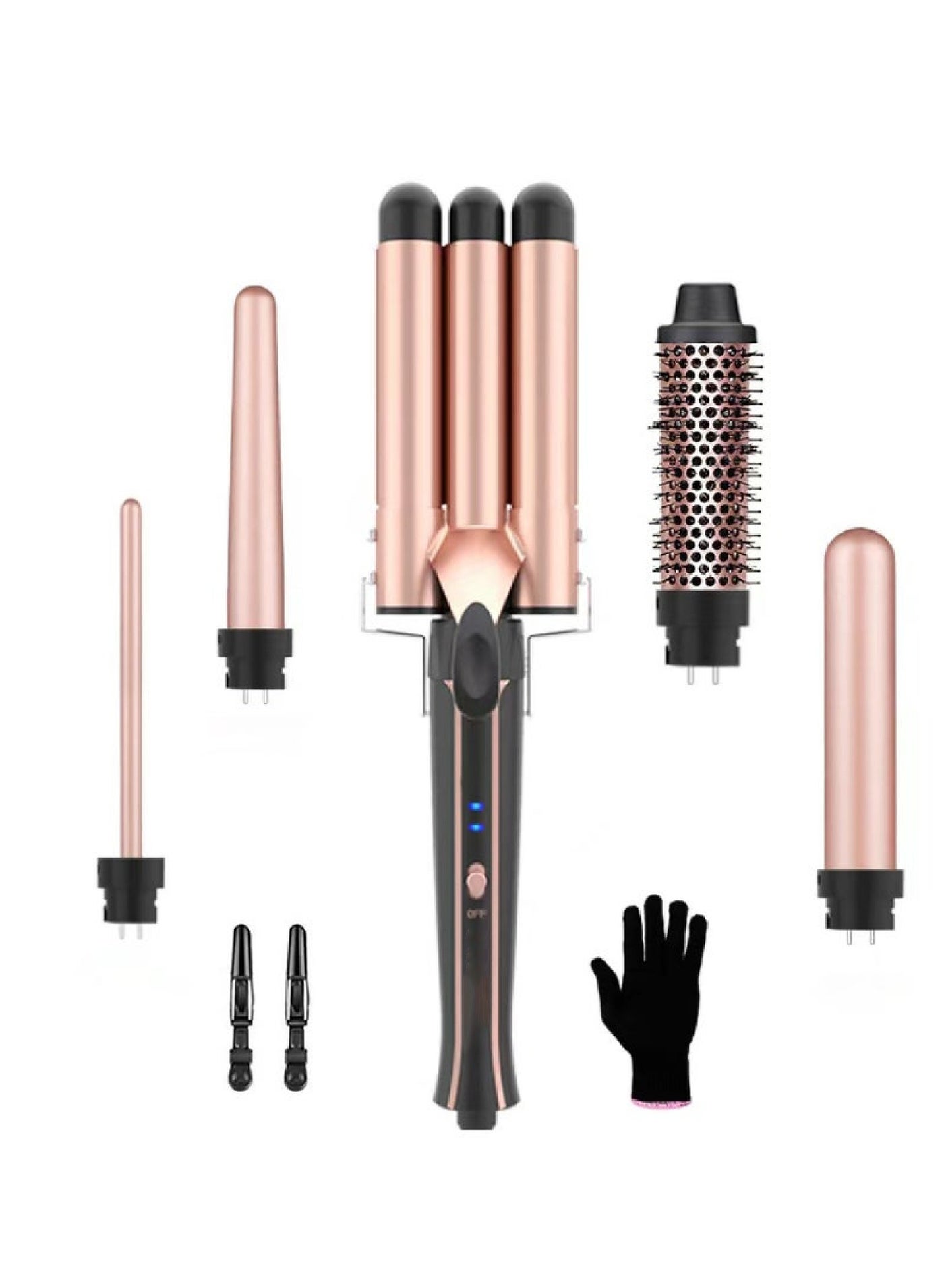 Curling Wand Set, 5-IN-1 Hair Curler Iron, Professional Curling Wand Set, Instant Heat Up Hair Curler with 5 Interchangeable Ceramic Barrels (9-32mm), with Heat Protective Glove & 2 Clips (D)