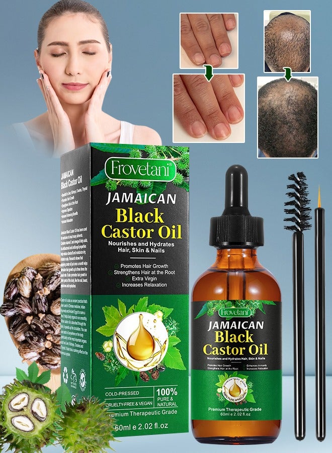60ml Jamaican Black Cold Pressed Castor Oil for Hair and Skin Care Eyelashes and Eyebrows Hair Loss & Dry Damaged Hair Nourishment Scalp Stimulates Hair Growth for Men & Women