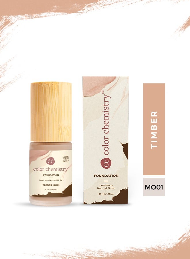 Color Chemistry Timber Liquid Foundation - 30 ml, Enriched With Rosehip Andgreen Tea, For Luminous Natural Finish, Buildable Coverage, And Certified Organic