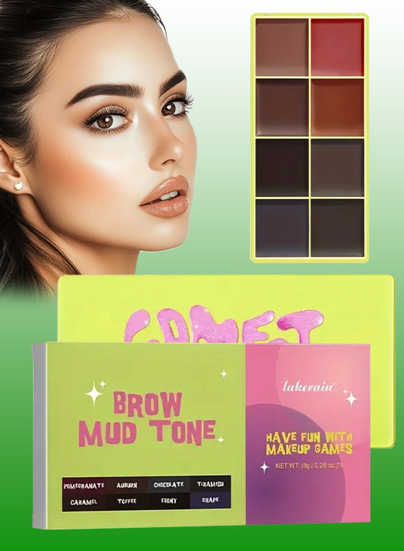 Brow Mud Tone 8 Colors Cream Highlighter Palette Highlighter Brow Mud Tone Glow Finish Makeup Palette for Face and Body Waterproof Natural 8 Shades Cream 8x8g