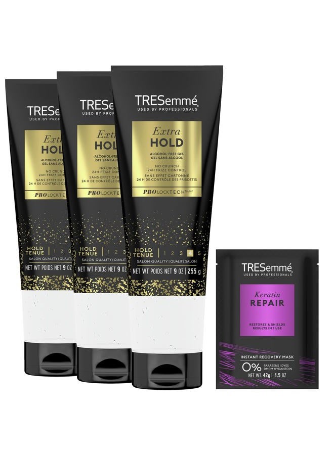 Hair Gel, Extra Hold, 3-Pack + Keratin Repair Instant Recovery Mask ‚Äì 24H Frizz Control, Anti-Humidity Styling Products