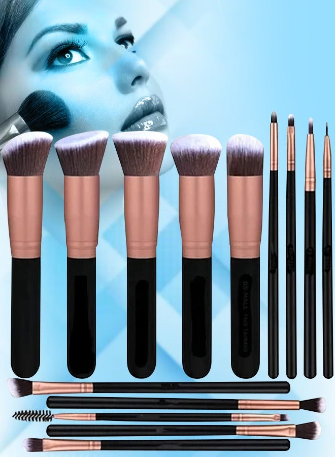 14-Piece Makeup Multi Use Brush Set Rose Gold/Black Powder Foundation Brushes Eyeshadow Face Foundation Blending Brush Holder Eyebrow Cosmetics Brush Kit Face Powder Blush Concealers Eye Shadow