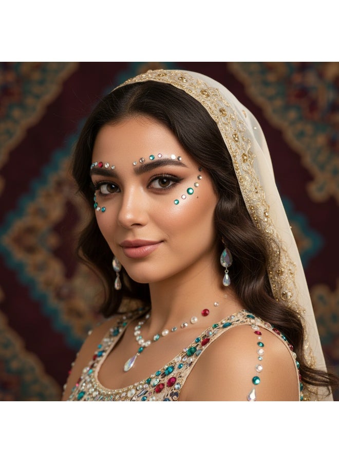 Shimmering Face & Hair Gems Set - Hypoallergenic Adhesive Jewels for Festival Makeup and Body Art