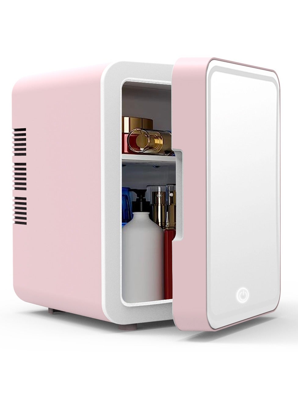 Mini Cosmetic Makeup Refrigerator With LED Light Mirror Pink