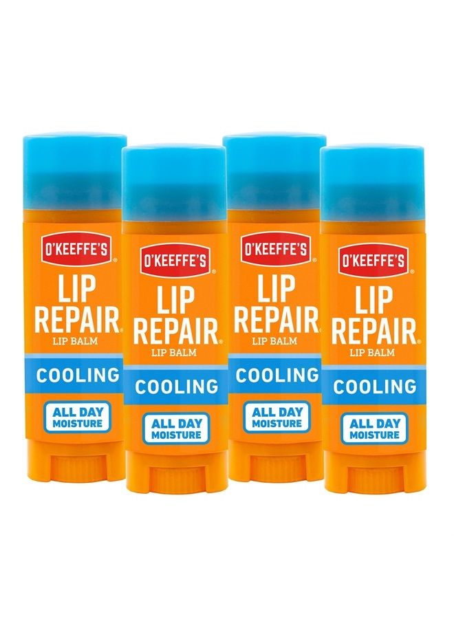 Cooling Relief Lip Repair Lip Balm for Dry, Cracked Lips, Stick, (Pack of 4)