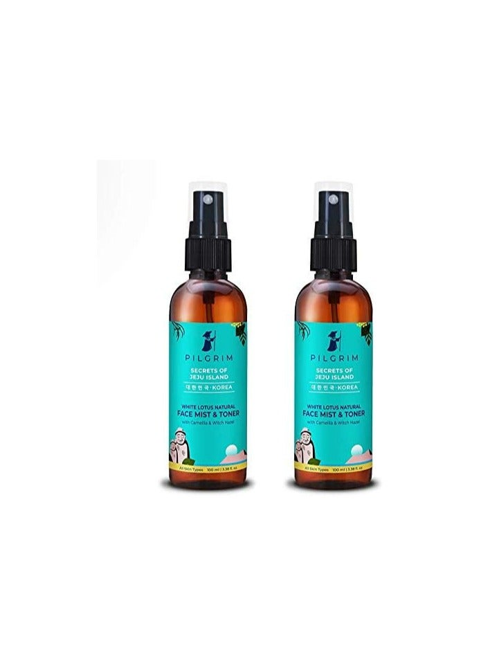 Pilgrim Pack of 2 Alcohol Free Face Toner, Face Mist For Pores Tightening, Glowing Skin, Dry, Oily, Combination, Acne Skin, Korean Beauty Secrets, 100ml+100ml