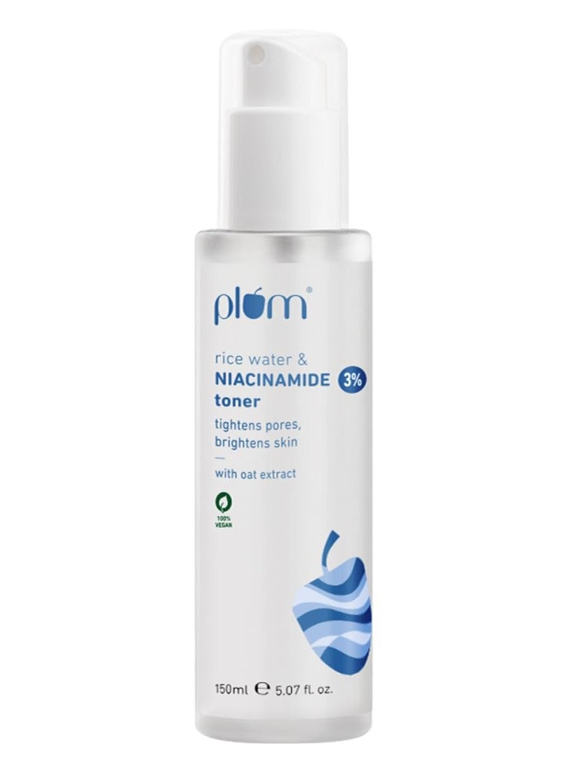Plum 3% Niacinamide and Rice Water Face Toner With oat Extract Alcohol-Free Toner Fades Blemishes Brightens Skin Smoothens Skin Fragrance-Free 100% Vegan 150 ml