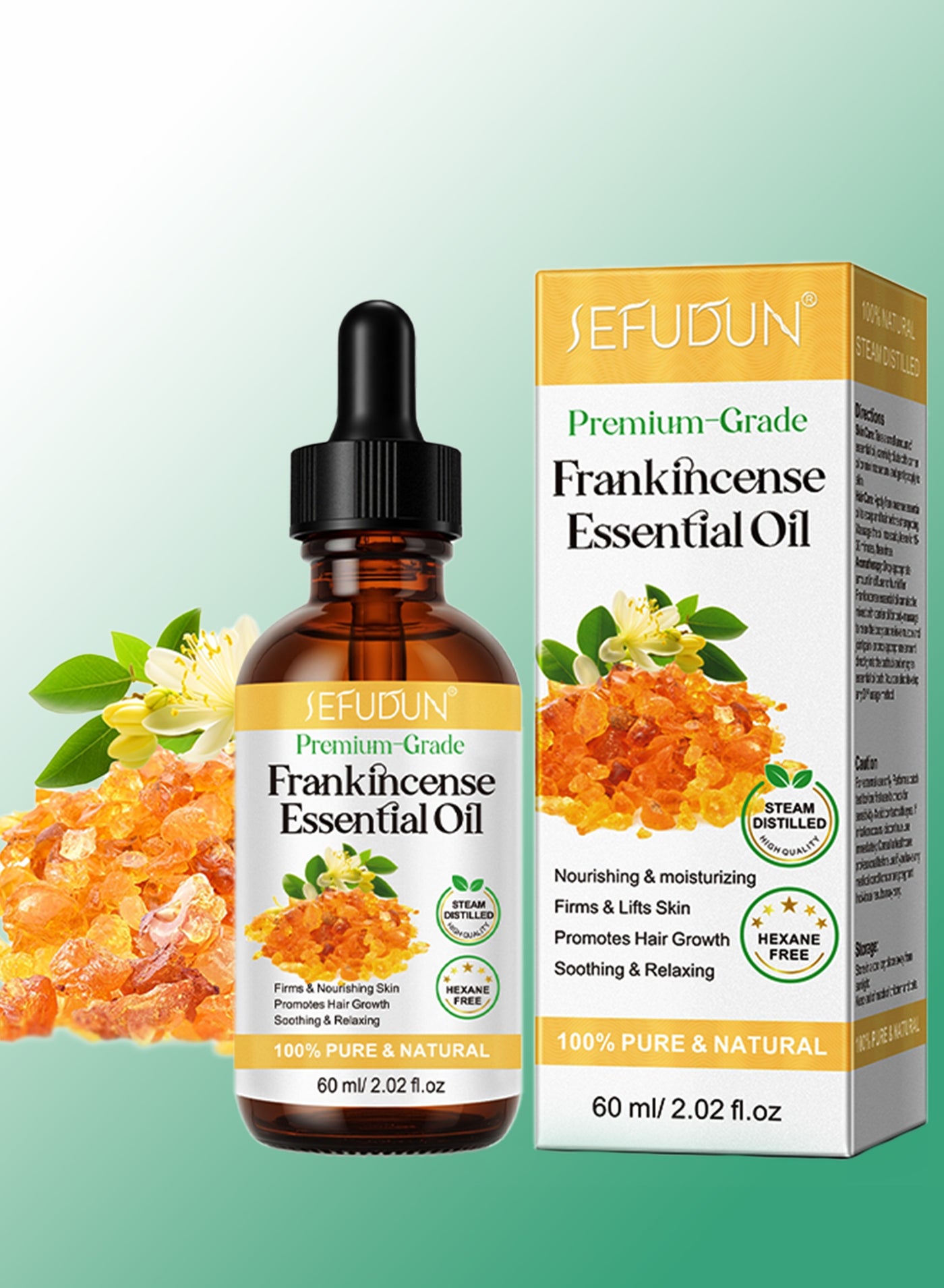 60ml Frankincense Essential Oil Premium 100% Pure and Natural Frankincense Oil for Hair Growth Deeply Nourishing Moisturizing Soothing Relaxing for Skin Hair Care and Aromatherapy
