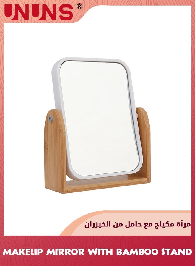 Double Sided Magnification Makeup Mirror,Vanity Mirror With Natural Bamboo Stand,360° Swivel Mirror,Standing Table Desk Counter Mirror,Portable Travel Mirror,Bathroom Shaving Cosmetic Mirror