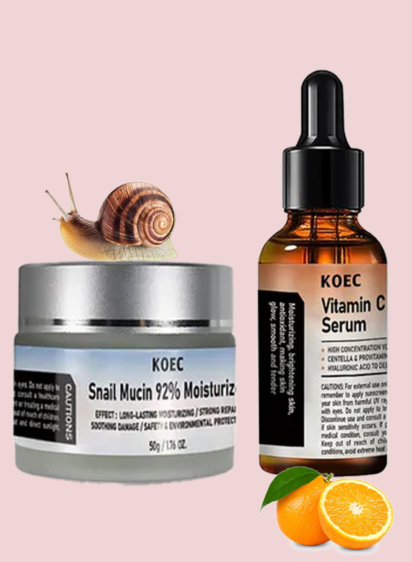 2Pcs Set Snail Mucin Moisturizer and Vitamin C Serum for Face Facial Serum with Vitamin E and Hyaluronic Acid Face Moisturizer Hydrating Repair Face Gel Cream Advanced Snail Cream Anti Aging and Wrinkle Facial Serum
