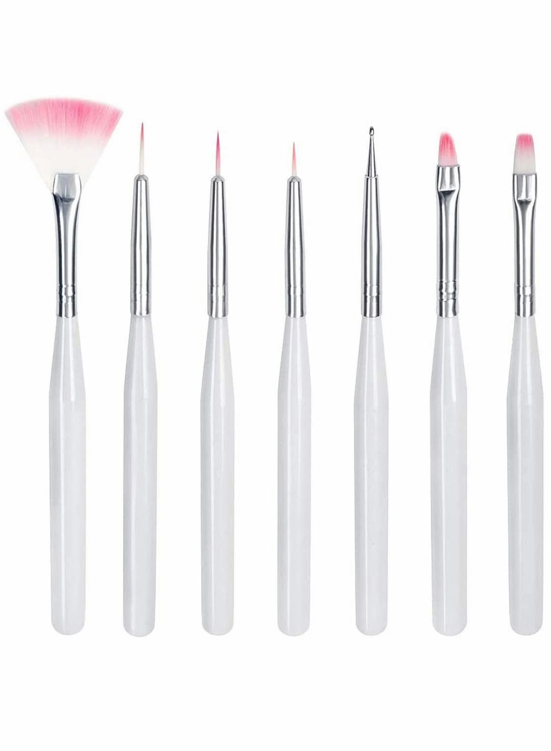 7 PCS Nail Art Brush Pen, UV Gel Builder Brush Acrylic Liner Brushes Nail Design Painting Brush (White)