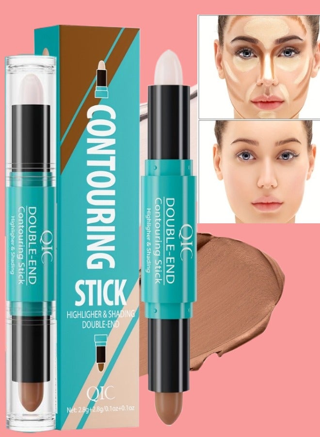 Double ended 2 in1 Contouring Stick Highlighting Contour Highlighter Makeup Stick Eye Concealer Stick Facial Highlighter Makeup Mineral Contour Concealer Smooth Cream Bronzer Stick Shading Stick 01