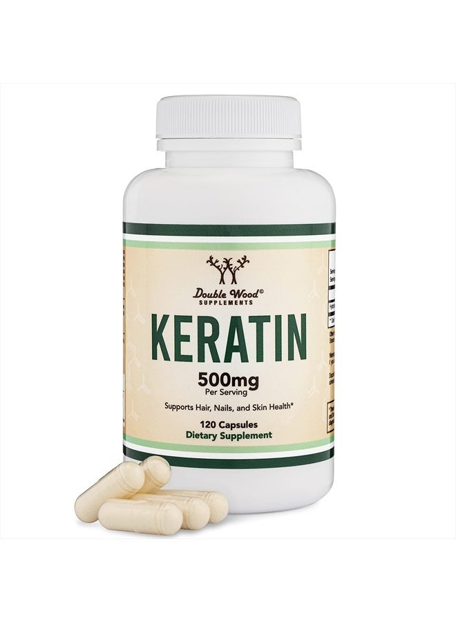 Keratin Hair Growth Vitamin (500mg per Serving, 120 Pills) Keratin Hair Treatment for Men and Women (Vital Protein for Hair, Skin, and Nails) Vitaminas para El Cabello, Vegan Safe by Double Wood