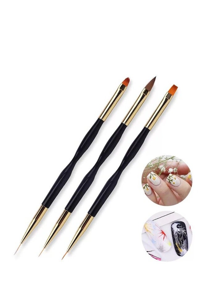 3 Pcs Nail Drawing Pen, Dual End Nail Art Nail Polish Pen Manicure Drawing Tool Acrylic Nail Brush DIY Nail Art Tool  UV Gel Painting Acrylic Nail Design Nylon Brush for UV Gel Decoration (7/9/11mm)