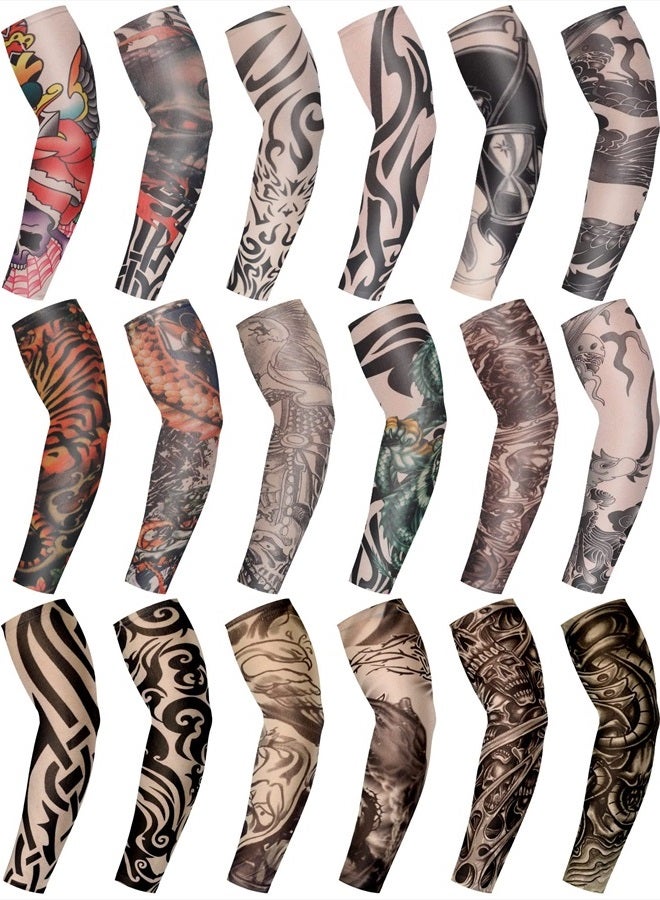 18 Pcs Tattoo Sleeves for Men Arm Sleeves Temporary Tattoo Sleeves Set Arts Fake Tattoo for Women to Cover Arms (Stylish Pattern,Medium)