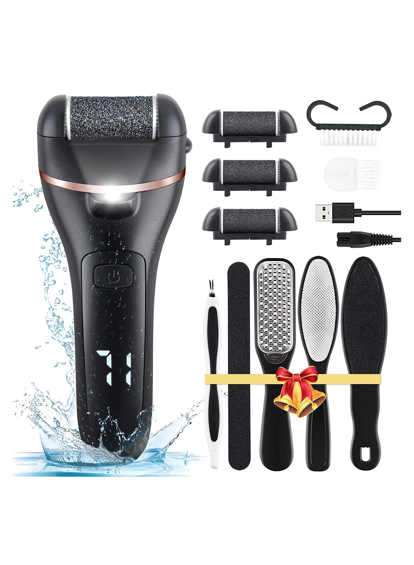 Electric Feet Callus Remover, Professional 18 in 1 Foot File Pedicure Kit Tools, Rechargeable Dry Dead Skin Foot Scraper with 3 Roller Heads & 2-Speed Power for Feet Hands Heels Spa (Black)